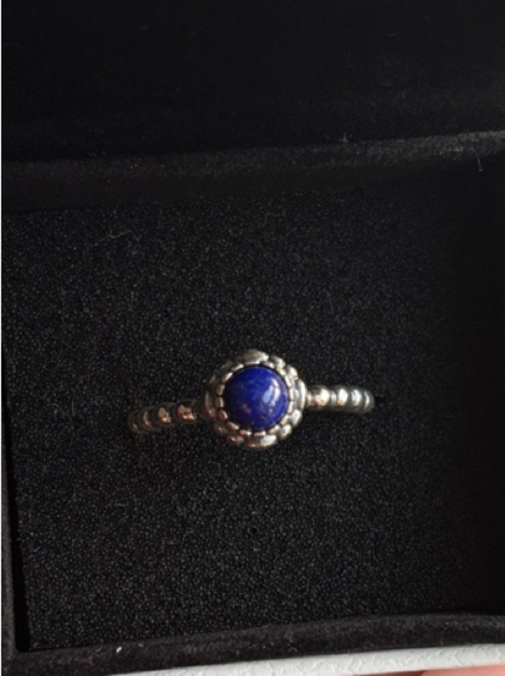 RETIRED Pandora Silver & Lapis Lazuli September Birthday Blooms Ring